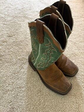 Justin Green Brown Leather Western Work Boots Size 7 1/2 B #GY2904